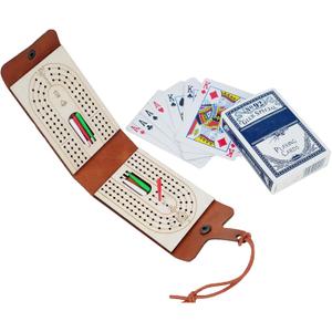 Foldable Travel Cribbage Board Game Set Pocket Game for Adult, Leather Cribbage Board Set with Cards Storage Area for Cribbage Lovers for Friends, Couples & Coworkers (1pack)