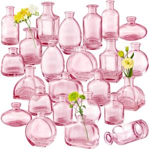 Pink Vase, Bud Vases Set of 24, Small Pink Glass Vases for Flowers Wedding Flower Vase in Bulk Modern Glass Bud Vase for Decor Home Centerpieces Table Flower Decor