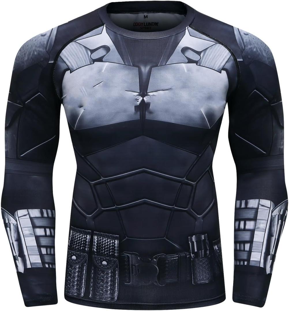 Men's Compression Sports Shirt Cool 3D Bat Long Sleeve Tee (XL, Bat A)