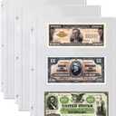Dunwell Binder Currency Sleeves for Collectors - (50 Pack), Acid-Free 3-Pocket Clear Plastic Refill Pages for Currency Collection Album, 3-Ring Binder Sheet Protectors for Bills, Banknotes or Coupons