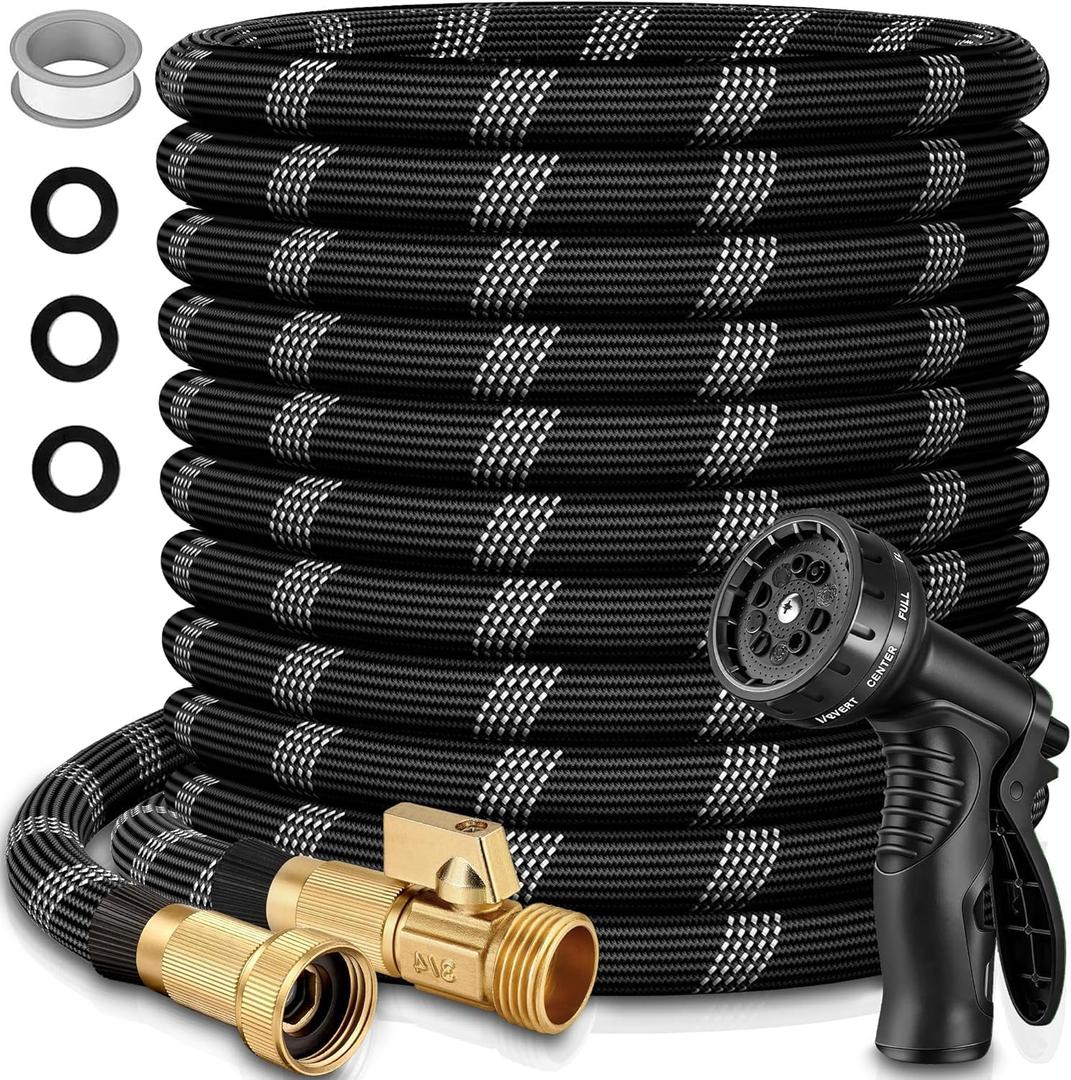 100 ft Flexible Garden Hose with 10 Spray Nozzle-Heavy Duty Superior Strength 96D Material Garden hoses -5-Layer PTE Latex Core - Lightweight Water hoses- Extra Strong Brass Connectors Garden hose