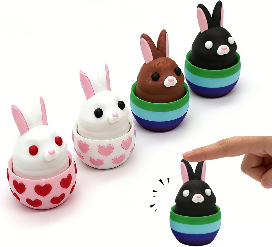 Easter Bunny Egg Figurines Set of Four 3D Printed PLA Decorative Easter Basket Fillers Party Favors for Office Desk/Car Interior Decor