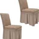 NICEEC High Stretch Chair Covers for Dining Chairs Covers Set of 2 Removable Dining Room Chair Covers with Skirt Spandex Parson Chair Slipcovers Protector for Kitchen Wedding Party Banquet(Khaki)