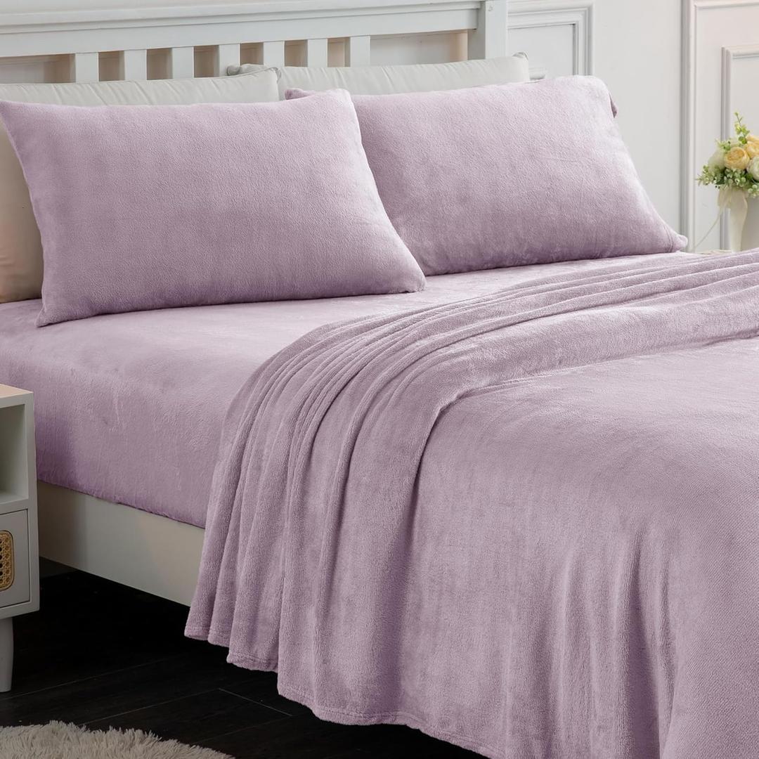 Softan Fleece Sheets Full Size, Flannel Like Soft, Fuzzy Warm Plush Sheets, Velvet Polar Microfleece Bedding for Winter, Lavender