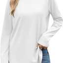 Laughido Women's Casual Raglan Long Sleeve Tunic Round Neck Curved Hem Loose Fit 2025 Basic Long Sweatshirt (Medium, White)