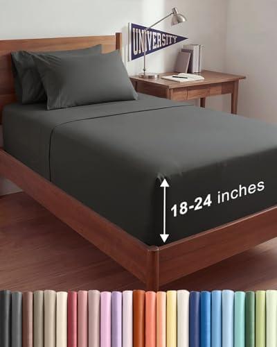 Extra Deep Twin XL Sheet Set - 4 Piece Breathable and Cooling Sheets - Hotel Luxury Bedding for Women, Men, Kids & Teens - Easy Secure Fit - Soft, Wrinkle Free & Comfy - Extra Deep Pockets - Charcoal