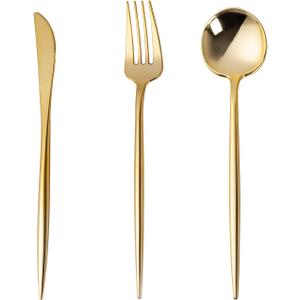 150PCS Gold Plastic Silverware,Heavy Duty Disposable Utensils Include 50 Forks,50 Spoons and 50 Knives,Gold Cutlery Plastic Silverware Sets for Party, Birthday,Wedding