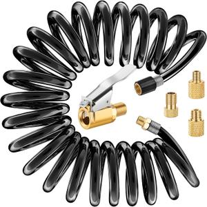 9.8 FT Extension Recoil Air Hose Adapter, Clip-On Air Chuck w/Presta Valve Adapter & Flexible PU Hose for Air Compressor Attachments, Tire Inflator Pump Air Hose Nozzle for Car Motorcycle