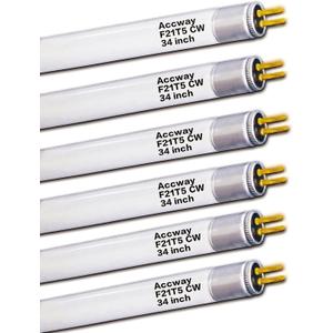 6pack F21T5/841 34 inch Cool White Fluorescent Light Bulb, 21Watt 4100K Neutral White Light T5 Type Tube, High Brightness 1780 Lumen
