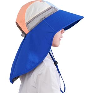 Kids Sun Hats for Boys and Girls Summer Hat with Neck Flap UPF 50+ UV Protection Wide Rigid Brim Toddler Beach Swim Sunhat (3-6 Years, Blue)
