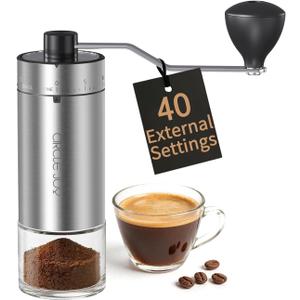 CIRCLE JOY Mini Manual Coffee Grinder with 40 External Adjustable Settings and Ceramic Conical Burr, Portable Stainless Steel Hand Coffee Grinder for Home and Travel