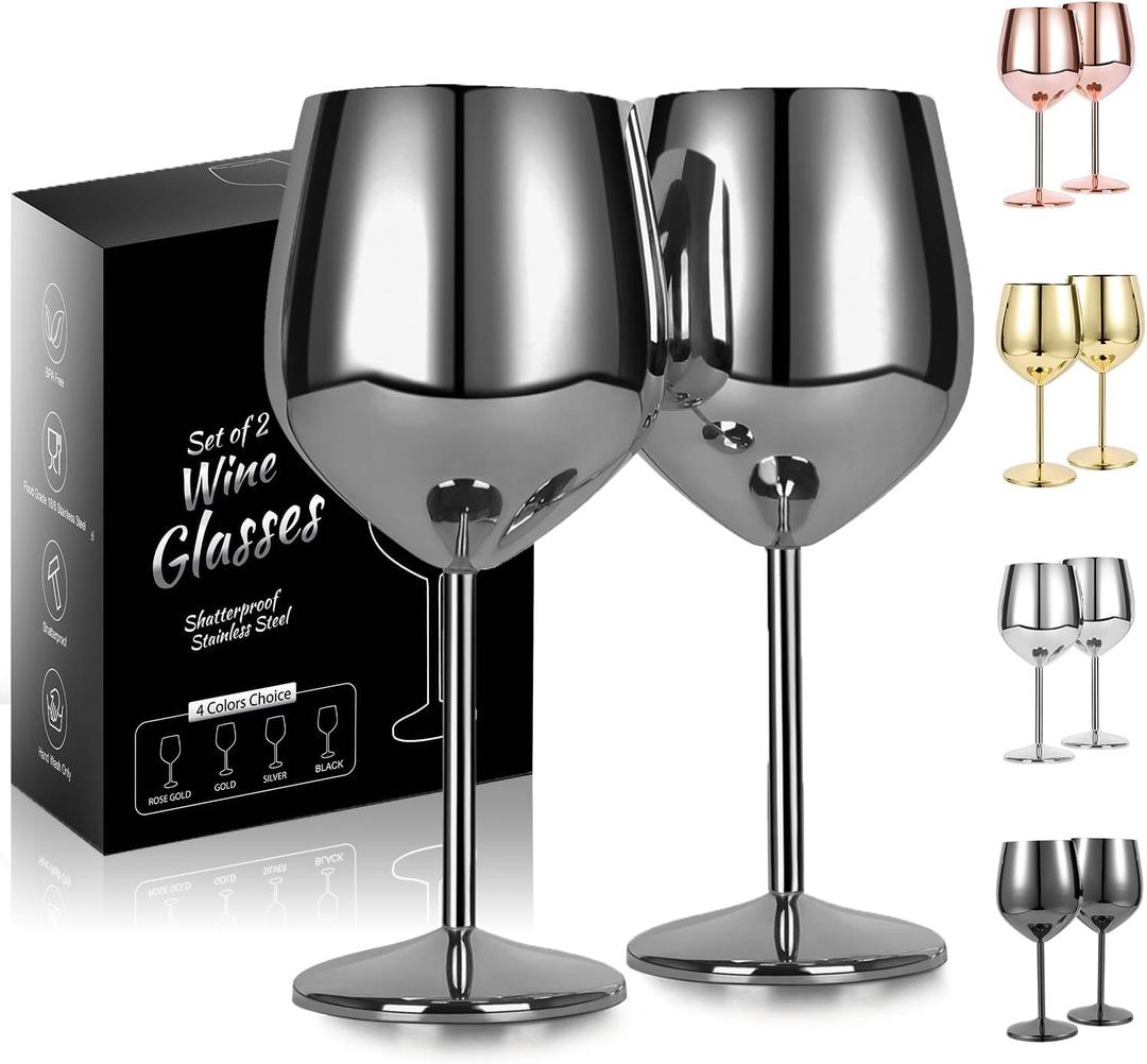 VERISA Stainless steel black glasses,18oz Unbreakable red elegant glasses metal goblet long stem metal black goblet outdoor Party