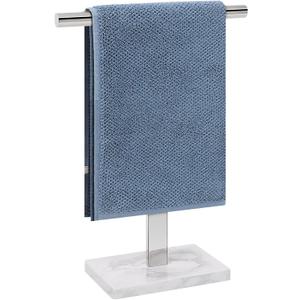 Hand Towel Holder, T-Shape Hand Towel Stand for Bathroom, Hand Towel Rack Bar Standing for Vanity Kitchen Countertop, 304 Stainless Steel, Marble Base (Chrome)
