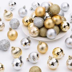 72Pcs Gold Silver Ornaments Balls, Decorative Shatterproof Hanging Christmas Balls Ornaments for Christmas Tree Home Office Decor Present for Party Wedding, 1.6Inch