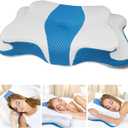 CHxxy Memory Foam Pillows, Cervical Pillow for Neck and Shoulder Pain Relief, Ergonomic Contour Bed Pillow, Soft for Side Sleep Stomach Sleeping and Back Sleeper-Queen Size&Blue