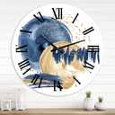 Modern Wall Clock 'Dark Blue & Gold Abstract Circle Ocean Texture' Abstract & Fractals Large Wall Clock for Office Decor (29x29)