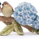 Napco Imports Decorative Home or Garden 9 x 4.5 Inch Indoor or Outdoor Tabletop Sculpture Figurine Blue and Green Bluebird and Hydrangea