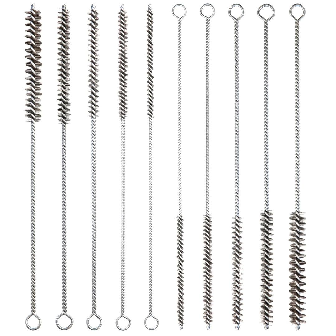 10 Pcs Wire Tube Brushes Bulk for Cleaning Pipe Tube Brass Stainless Steel Round Wire Brush for Auto Parts Christmas, Bottles, Tubes, 5 Sizes (Silver)