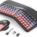 Ergonomic Wireless Keyboard and Mouse, Mechanical Gaming Set with Wrist Rest & OTG & Brush Ideal for Windows PC, Home, Office and College Black Pink