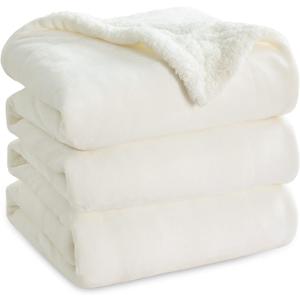 Bedsure GentleSoft Sherpa Fleece Blanket Queen Size for Bed, Non-Heated, Thick and Warm Throw for Women and Men, Soft Fuzzy Plush Queen Blanket for Spring, Cream, 90x90 Inches