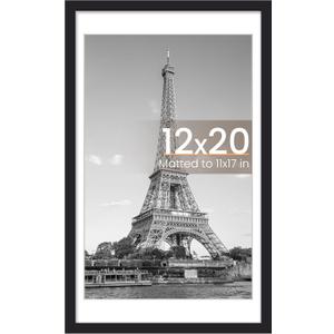 upsimples 12x20 Frame, Display Pictures 11x17 with Mat or 12 x 20 Without, Wall Hanging Photo Frames, Black, 1 Pack
