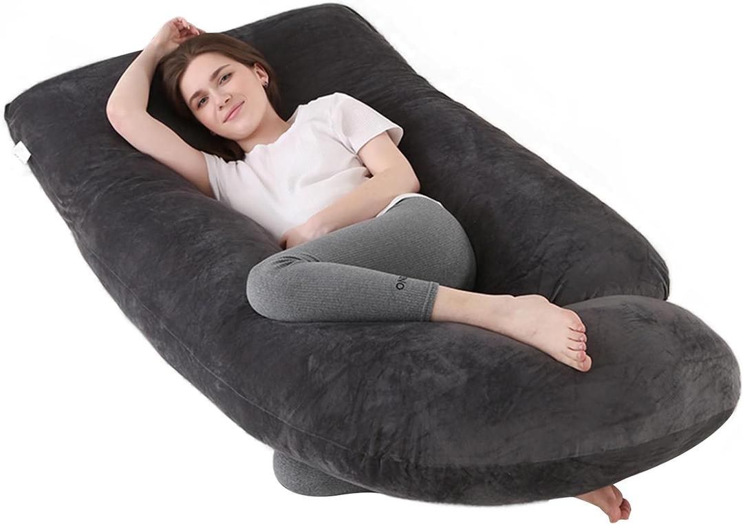 60 Inch Full Body Pregnancy Pillows for Sleeping Cooling Pregnancy Pillow,U Shaped Pregnancy Body Pillow,Maternity Pillows for Pregnant Women with Removable Washable Velvet Cover.(Black)
