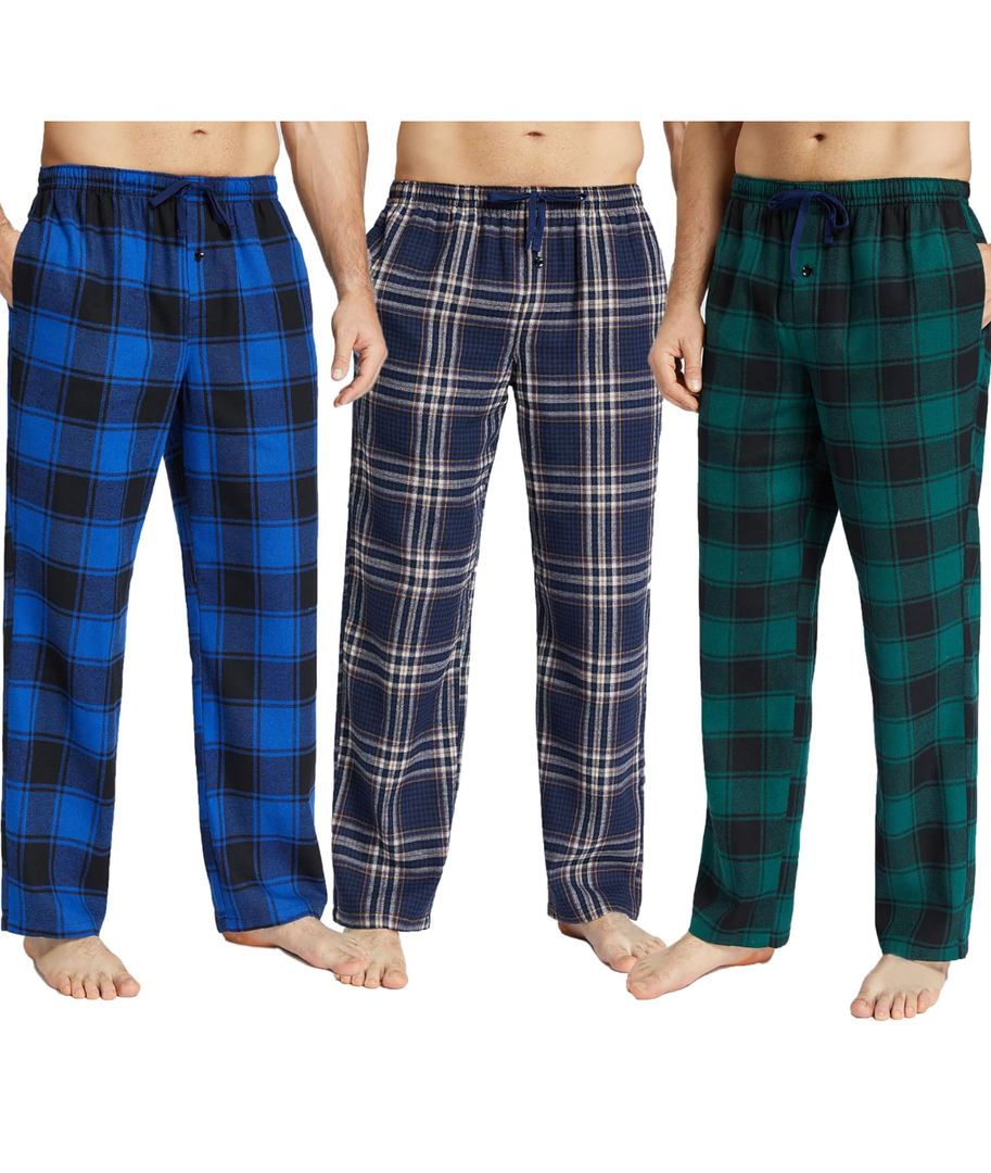 JupiterSecret Mens Pajama Pants Set Flannel Cotton Lightweight Sleep & Lounge Pants, PJ Bottoms with Pockets and Button Fly L