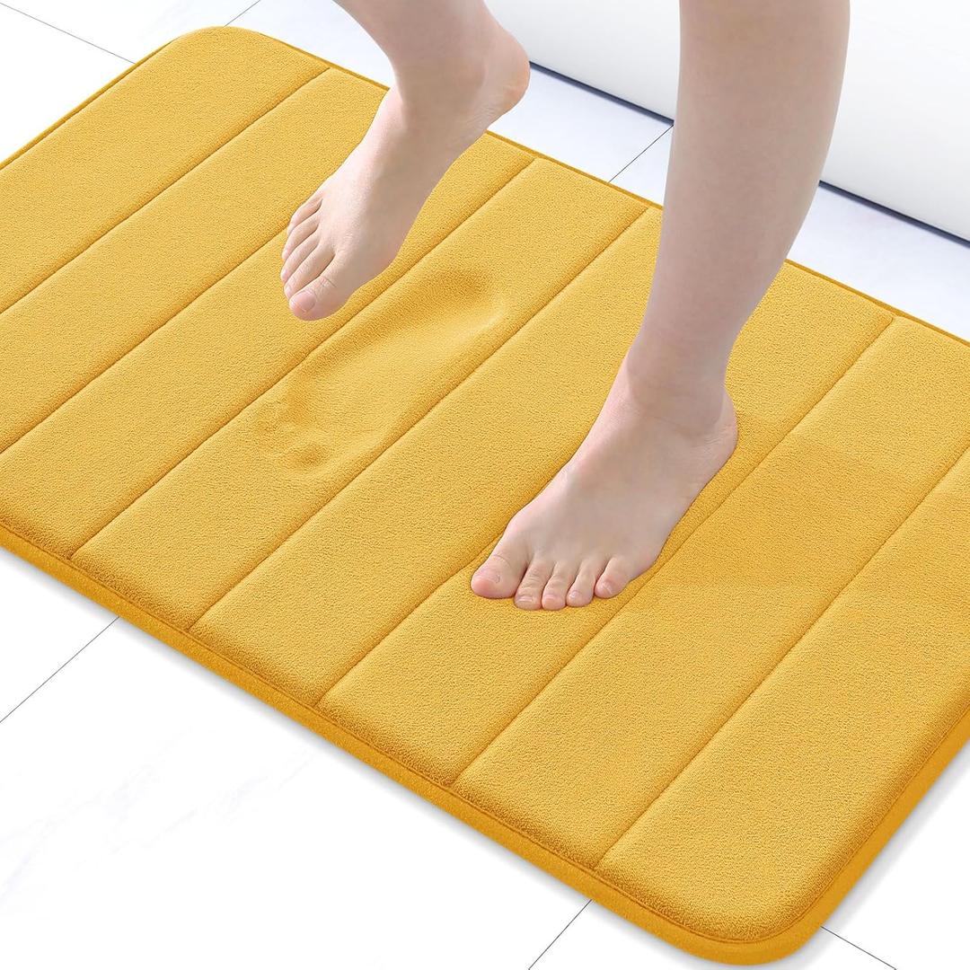 Buganda Memory Foam Bath Mat, 24" x 16", Ultra Soft and Non-Slip Bathroom Rugs, Water Absorbent and Machine Washable Bath Rug for Bathroom, Shower, and Tub, Yellow