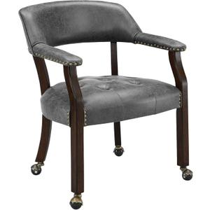 LEEMTORIG Large Dining Chairs with Casters and Arms, Rolling Dining Chairs with Wheels, Accent Game Chairs, Boss Caption's Chairs, 26"D x 25.2"W x 31.5"H, Espresso Legs & Dark Grey Fabric SY-318-GY