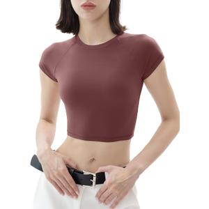 PUMIEY Women's Short Sleeve Crop Tops Crew Neck T Shirt Sexy Tee Smoke Cloud Collection (M)