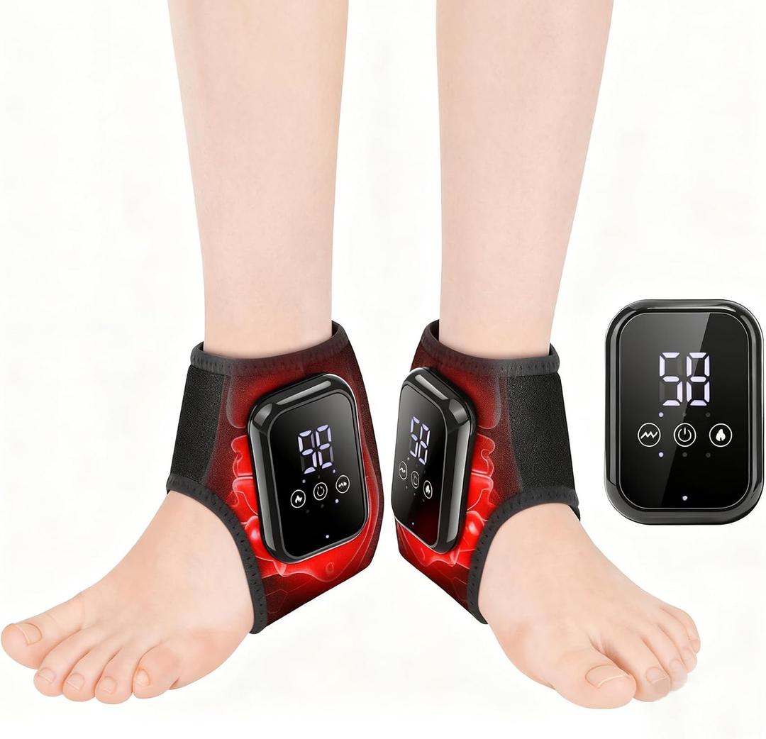 Ankle Heating Pad for Pain Cordless, Ankle Massager with Heat for Circulation and Pain, Ankle Heat Wrap, Heated Ankle Wrap 2 Pack Black