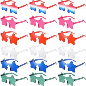 18 Pairs Star Shaped Rimless Sunglasses Bulk for 4th of July Star Glasses Frameless Colorful Patriotic Sunglasses for Beach,Pool,Outdoors Photo Booth Props,Independence Day,6 Colors