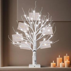 Money Tree Gift Holder - 36 LED Lighted Display Tree with Clips Lighted Tabletop Decoration Gift Card Tree (White)