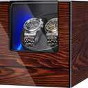 BEWISHOME Watch Winder for Automatic Watches, Automatic Watch Winder Box Watch Spinner with LED Light, Double Watch Winder with Quiet Motor Wooden 4 Modes Battery or Type-C Adapter, Brown SYQ02Y
