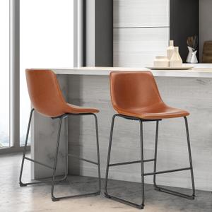 Yapamar Armless Industrial Faux Leather Barstools with Metal Legs and Footrest, Dining Chairs for Home Office Kitchen Island,2 PackBrown,40" (30 inch)