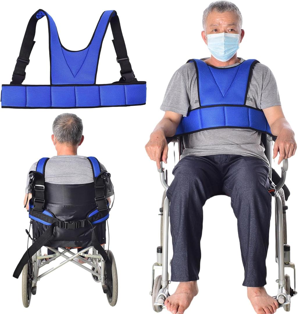 Wheelchair Harness for Adults,Wheelchair Seat Belt,Safety Belt for Elderly,Adjustable Straps Prevent Sliding,Torso Support Vest Restraint-Wheelchair Seatbelt Body Harness for Patient
