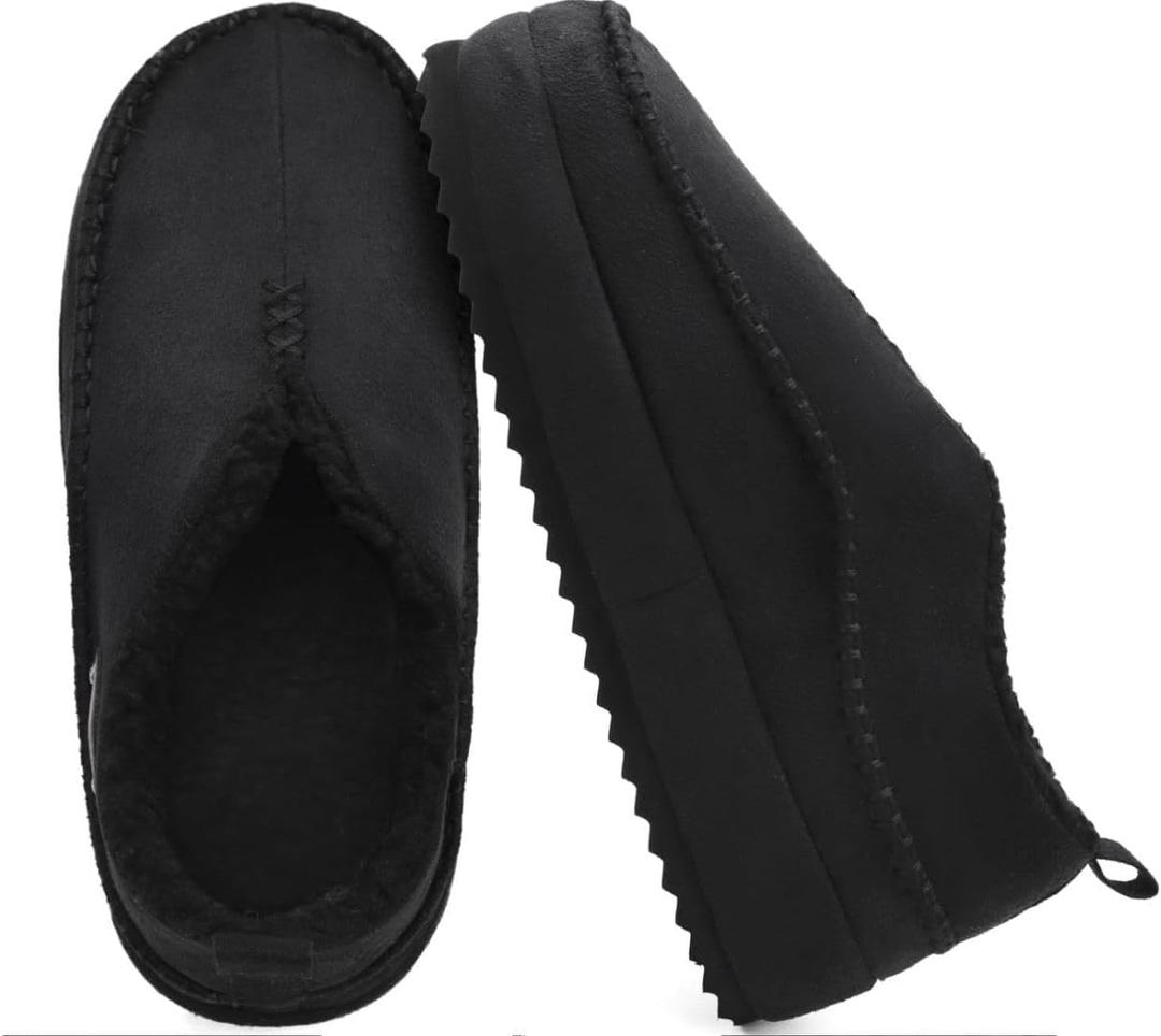 KuaiLu Men's Slippers Cozy Memory Foam House Slipper Shoes Warm Suede Winter Moccasins Slip-on Boots Slippers For Man with Fuzzy Sherpa Lining & Indoor/Outdoor Hard Rubber Sole (Black)