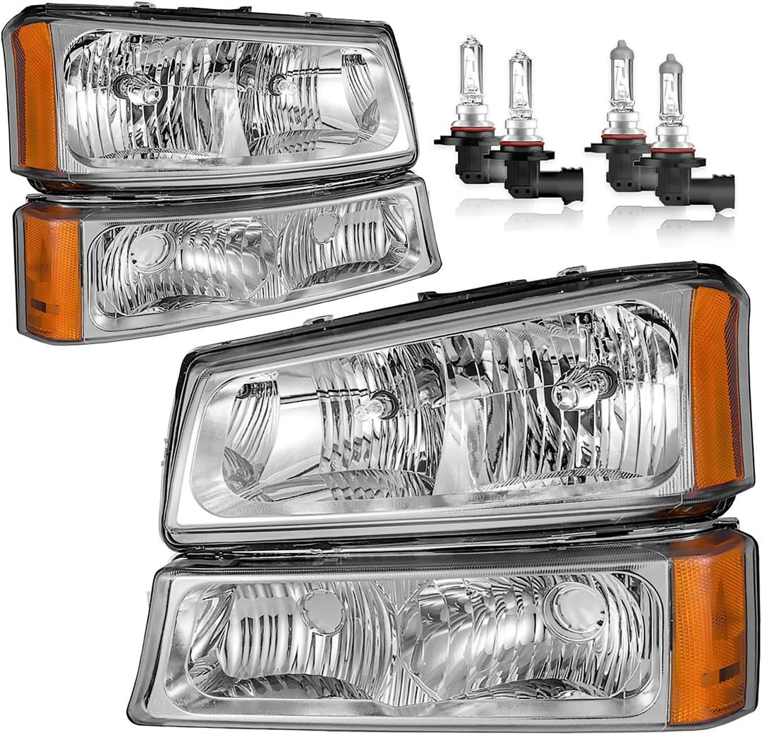 Headlights Assembly W/Bulbs for 2003-2007 Chevy Silverado1500/2500/3500/1500HD/2500HD, 2003-2006 Avalanche 1500/2500 Driver & Passenger Side