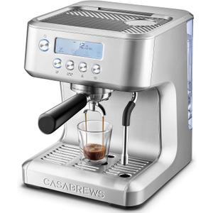 CASABREWS Ultra Espresso Machine with LCD Display, Espresso Maker with Powerful Milk Frother, Customizable Brewing Temperature, Provides Barista-Level Lattes and Cappuccinos, Gift for Men & Women (Silver)