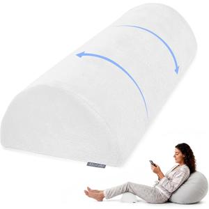 Knee Pillow for Back Sleeping, Memory Foam Bolster Pillow for Legs, Under Knee Pillow for Sleeping, Leg Pillow for Back & Hip Pain Relief, Half Moon Boslter, White