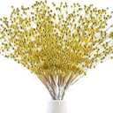 50pcs 4mm Pearls String Beaded Bouquet Spray Sticks for Bridal Beaded Wedding Party Table Decorations (Gold)