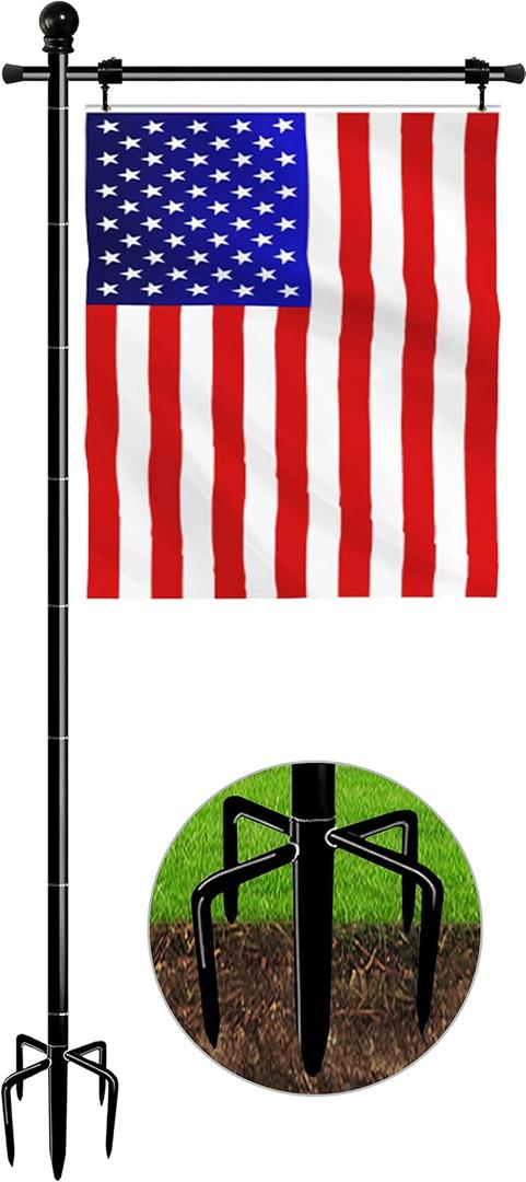 Koutemie 10FT Garden Flag Pole Stand with 5 Prong Base for 3x5 American Flags, Adjustable Heavy Duty Outdoor Flagpole Holder Kit for Yard Decoration, 1 Pack (10 FT for Garden Lawn)