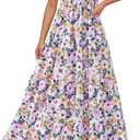 PRETTYGARDEN Women's Summer Flowy Maxi Dress Casual Cap Sleeve V Neck Smocked Beach Sundress L