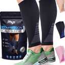 Calf Compression Sleeves for Men and Women - (1 Pair) Footless Compression Socks Support for Varicose Veins, Nursing, Pregnancy, Running - PhysFlex Leg Sleeve Brace for Shin Splints, Pain Relief and Reduces Swelling (Black, Medium)