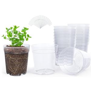 homenote Clear Nursery Pots for Plants,6.7 Inch Plant Pot for Planting Plastic Seedling with Drainage Holes Seed Starter Flower High Transparency with 20 Labels (15 Pack)