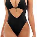 Viottiset Women's Halter 2 Piece Swimsuit Brazilian High Cut Bikini Set Sexy Push Up, Size L