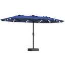 15FT Outdoor Patio Umbrella,Double-Sided Rectangle Market Umbrella with 36 LED Solar Lights & Base,UV50+ Weather-Resistant Oversized Outdoor Umbrella,Crank Lift,3-Way Shade for Pool,Garden,Backyard