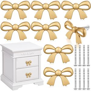 8 Pcs Gold Bow Drawer Knobs Matel Bow Knobs for Dresser Vintage Dresser Handles Pulls Decorative Drawer Handles for Home Bedroom Kitchen Cabinets Hardware Cupboard (2.8 x 1.7 Inch)