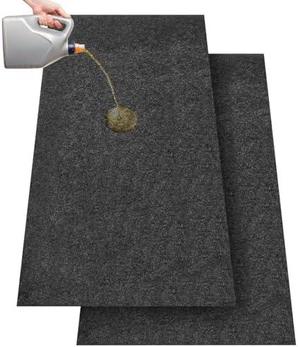 Datanly 2 Pcs 36 x 60 Inch Oil Spill Mat for Driveway Garage Under Car Leaks Absorbent Oil Pad, Black Rubber Mat Garage Floor Protecting with Waterproof Backing, Reusable, Washable, Non Slip