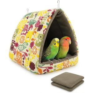 ANZOME Warm Bird Nest Hammock for Cage  Claw-Safe Anti-Tangle Fleece Winter Snuggle Hut with Reinforced Anti-Collapse Walls & 2 Washable Mats  Large Hanging Cave for Conures, Cockatiels, Parakeets (Triangle Bed  Large (10.2 in))